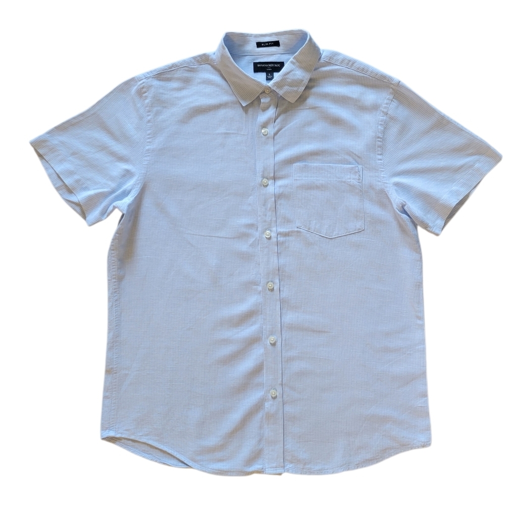 Banana Republic Men's Blue Casual Button Down Shirt Linen Cotton Blend - Picture 5 of 6